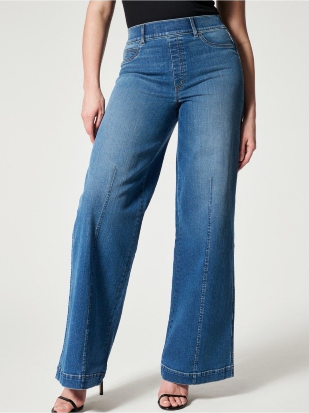 NWT Spanx Seamed Front Wide Leg‎ Jeans Vintage Indigo Sz M